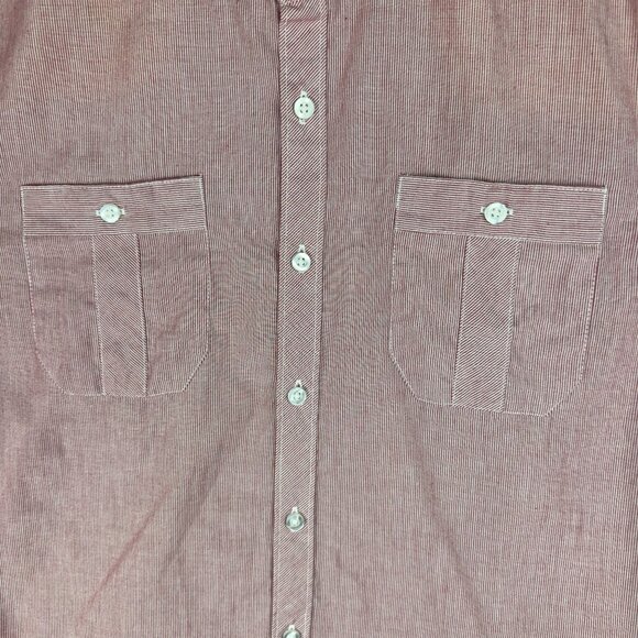 Direction Los Angeles Mens M Red White Striped Button-Up Short Sleeve Pockets - Picture 3 of 8